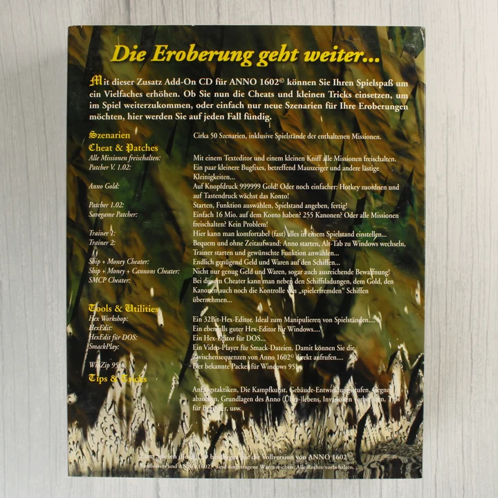 A.D. Zusatz Add-On für Anno 1602 doboz hátoldala német nyelvű leírással