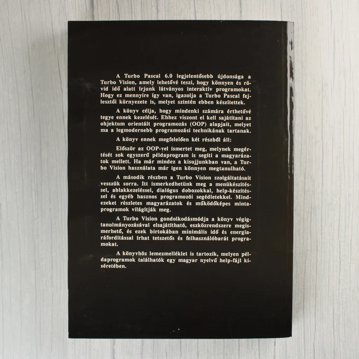 A Turbo Pascal Turbo Vision könyv hátoldala a leírással.