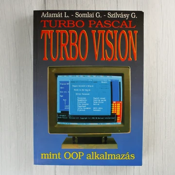 A Turbo Pascal Turbo Vision könyv elülső borítója egy monitor képével.