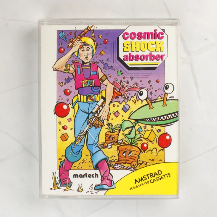 Cosmic Shock Absorber Amstrad CPC videójáték kazetta tokban, elölnézet