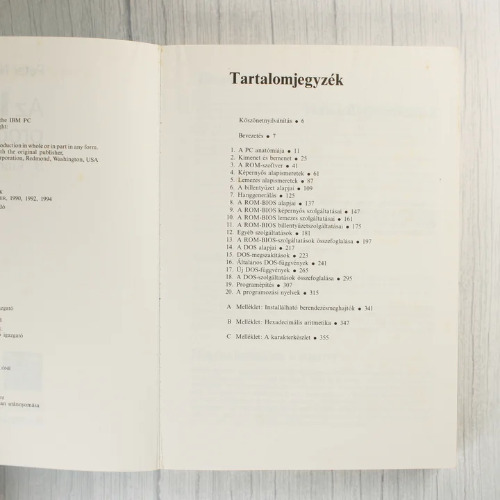 Tartalomjegyzék Az IBM PC programozása könyv tartalomjegyzéke