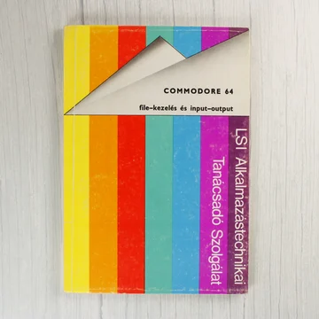 A Commodore 64 file-kezelés és input-output könyv színes sávos borítója