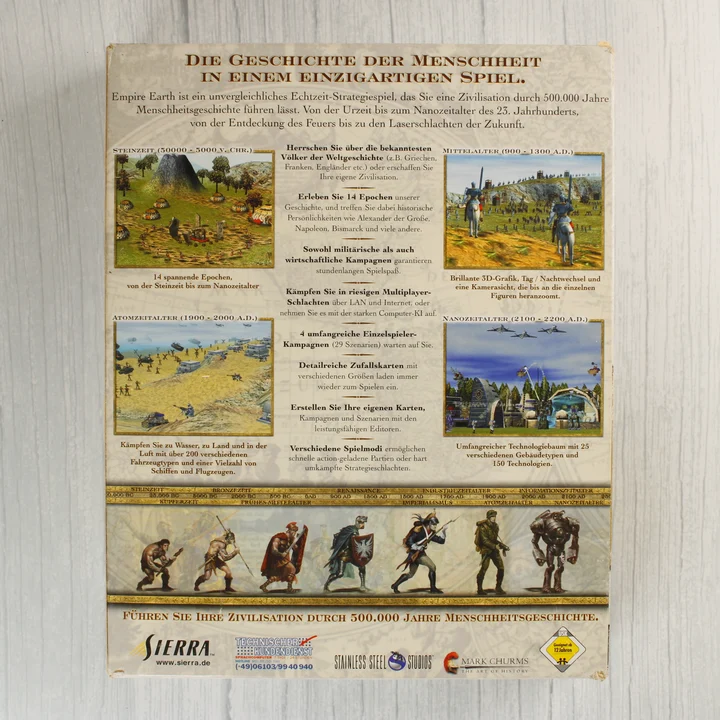 Empire Earth PC játék dobozának hátoldala