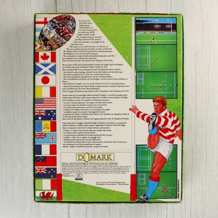 Rugby The World Cup C64 hátlap Rugby The World Cup Commodore 64 játék dobozának hátoldala