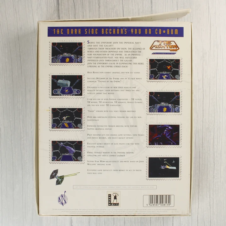 Star Wars TIE Fighter doboz hátlap Star Wars TIE Fighter Collector's CD-ROM PC doboz hátoldala