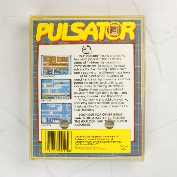 Pulsator videójáték Amstrad CPC kazetta tokban hátulnézetből