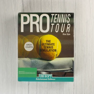 A Pro Tennis Tour videójáték dobozának előlapja egy teniszlabdával