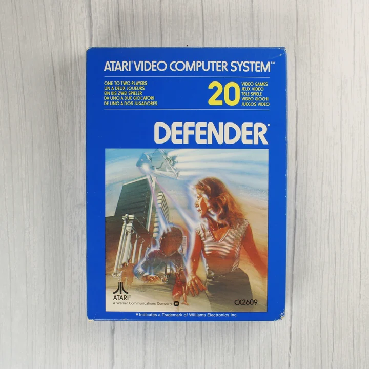 Atari 2600 Defender doboz Atari 2600 Defender videójáték dobozának előlapja