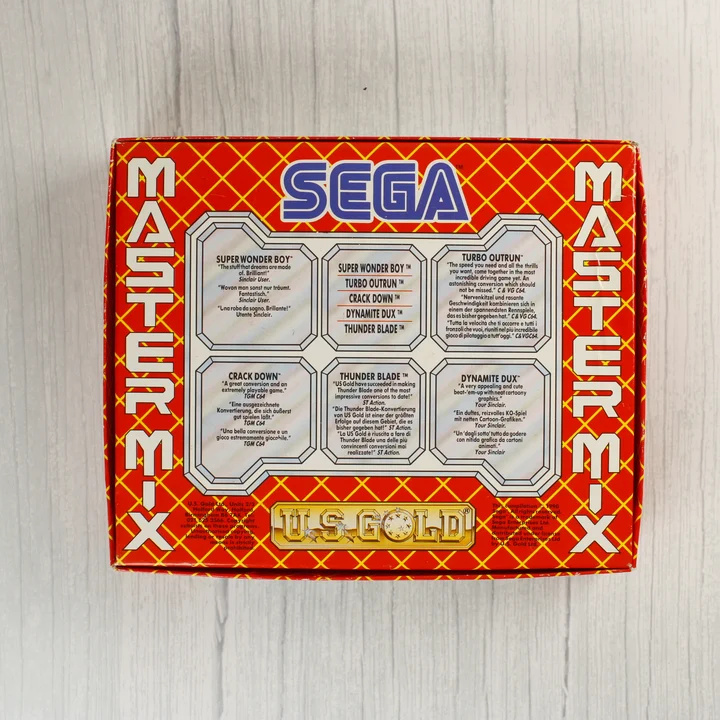 Sega Master Mix videójáték-válogatás dobozának hátoldala