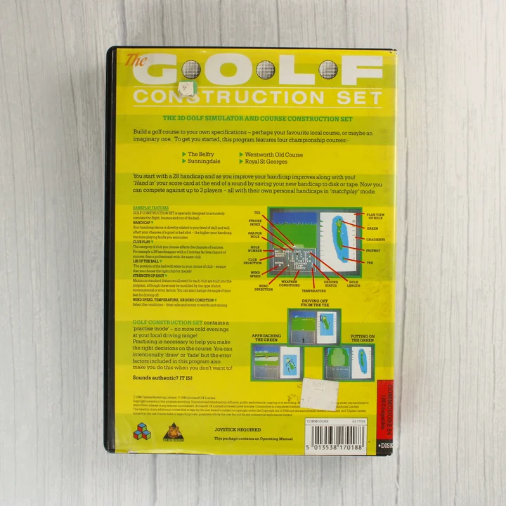 The Golf Construction Set Commodore 64 játék dobozának hátulja
