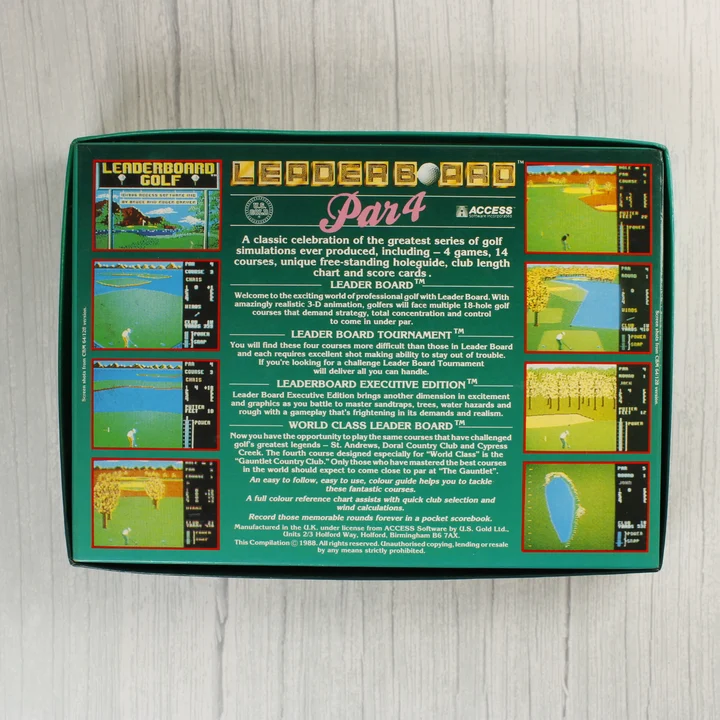 Leader Board Par 4 Commodore 64 játék dobozának hátoldala