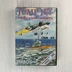 A Jump Jet Commodore 64 játék előlapi borítója egy repülőgéppel és egy hordozóhajóval.