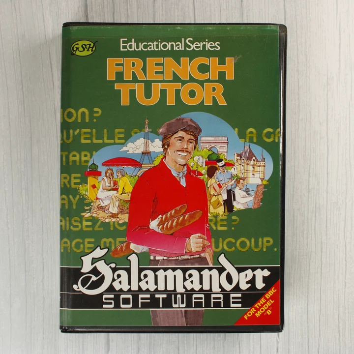 French Tutor szoftver tokjának előlapja francia illusztrációval