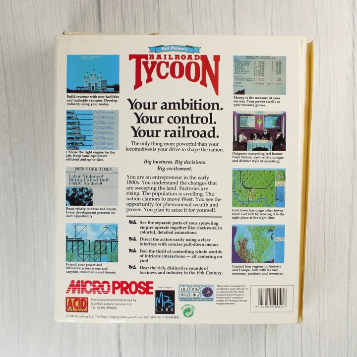 Railroad Tycoon doboz hátlap Railroad Tycoon játékdoboz hátoldala