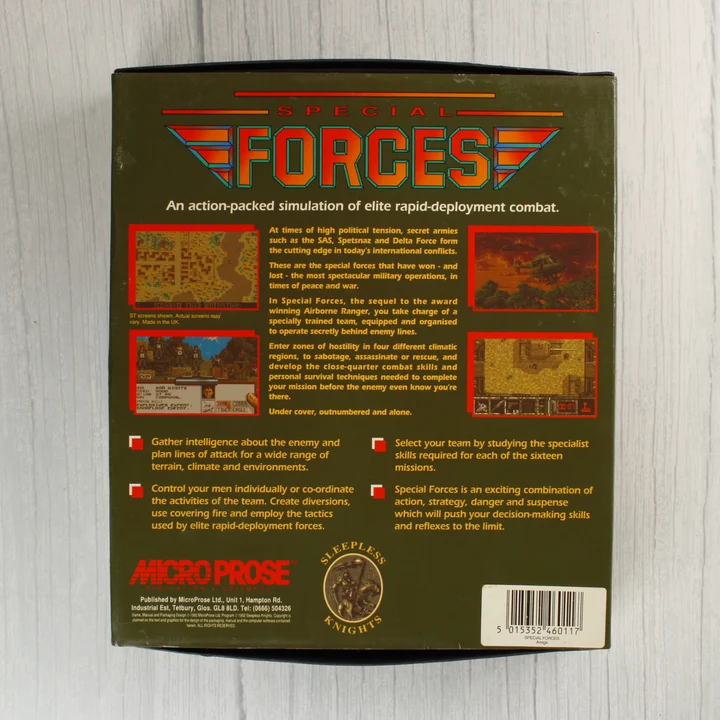 Special Forces Amiga hátoldal Special Forces Amiga játék dobozának hátoldala