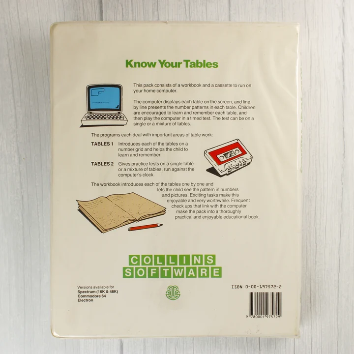 Know Your Tables C64 hátlap Know Your Tables Commodore 64 szoftver hátlapja